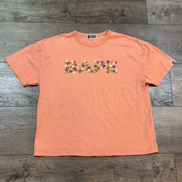 BAPE Bathing Ape Top Flower T-Shirt Peach/Salmon Short Sleeve Women's Medium - Picture 1 of 7